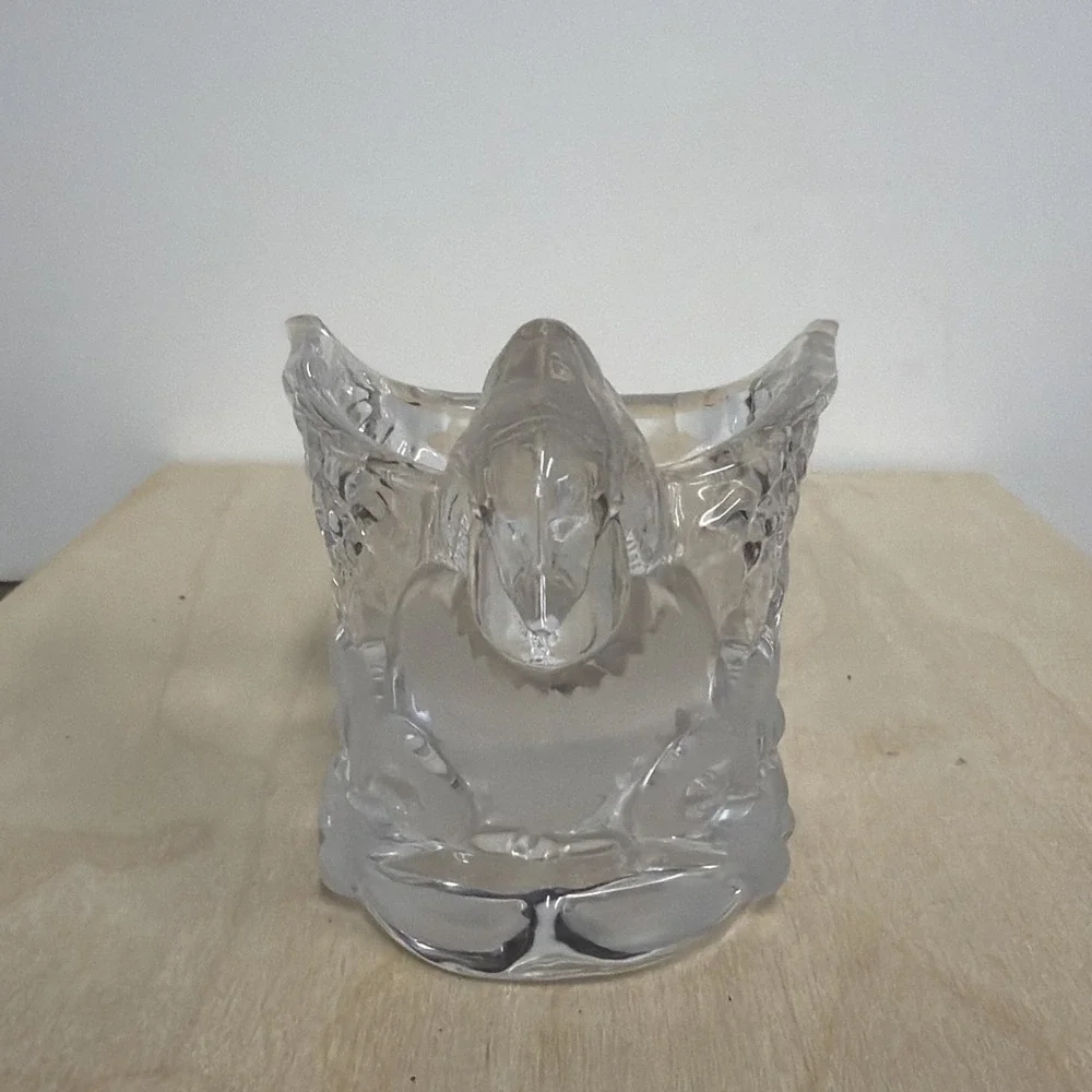 Gorham Clear Crystal‎ Glass CARDINAL Candle Tea Light Votive Holder Bird